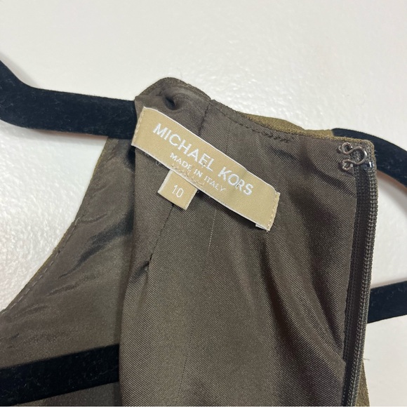 Michael Kors Collection Sheath Dress Size 10 Midi Length Sleeveless Olive Italy - Picture 10 of 12